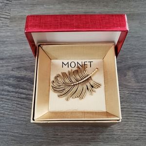 Monet Gold Feather Brooch